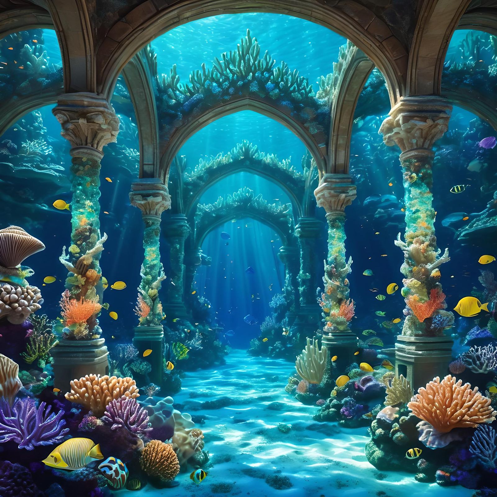 Majestic Coral Reef Palace with Bioluminescence