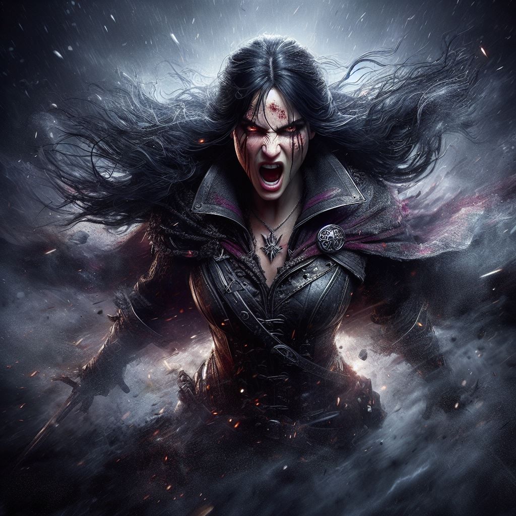 The sorceress Yennefer in battle.