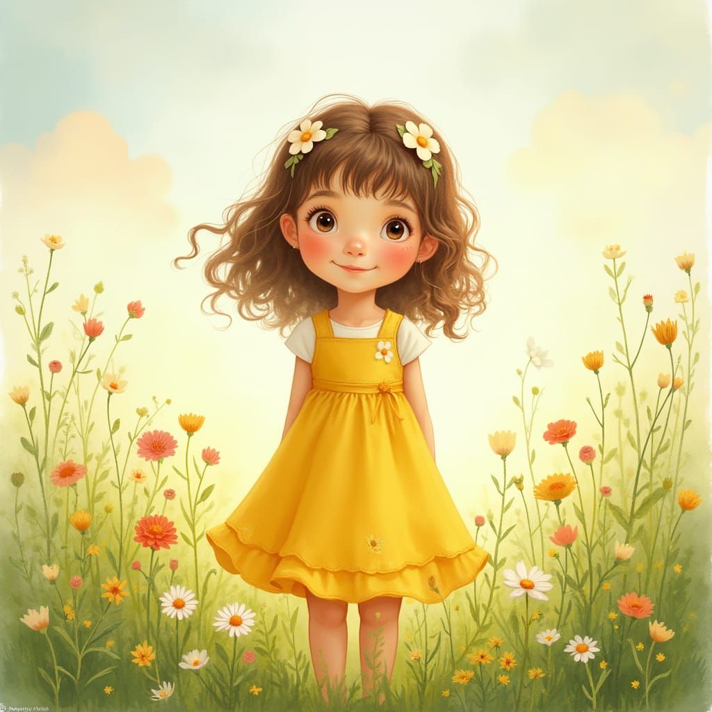 Young Girl in Whimsical Watercolor Style