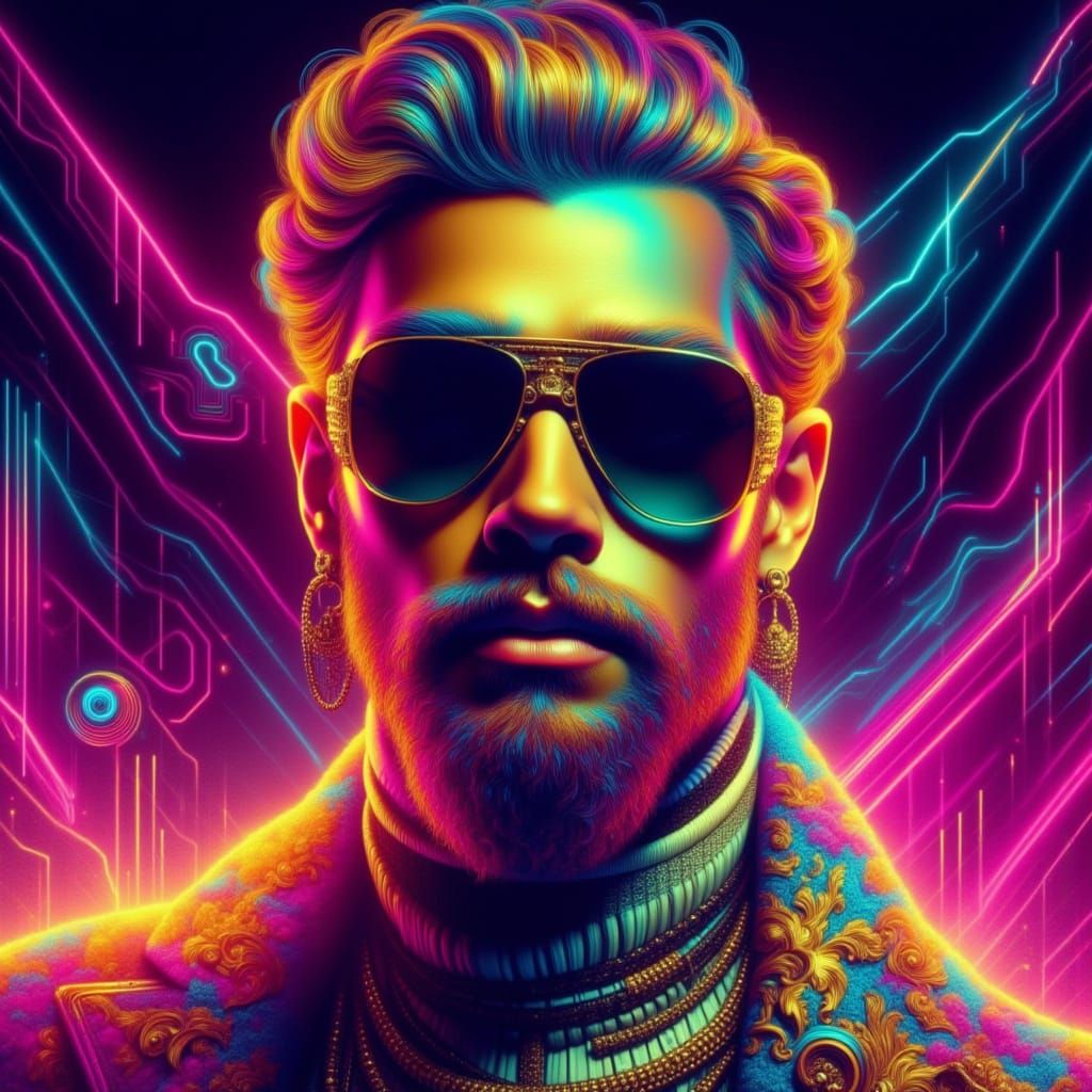 <lora:Baroquewave:1.0> man wearing sunglasses in the style of Baroquewave