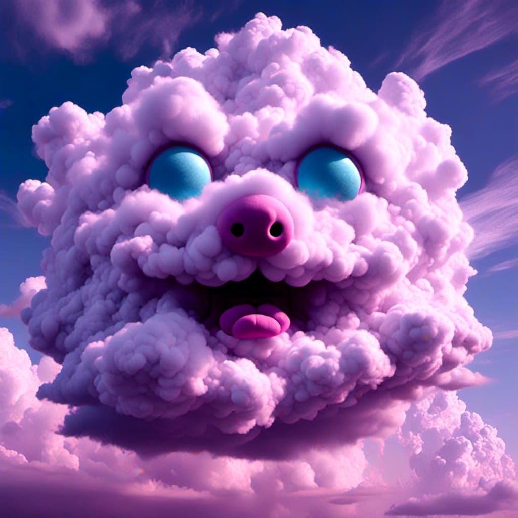 <lora:Cloud:1.0> dog face made from clouds, hyperdetailed cloud face laughing