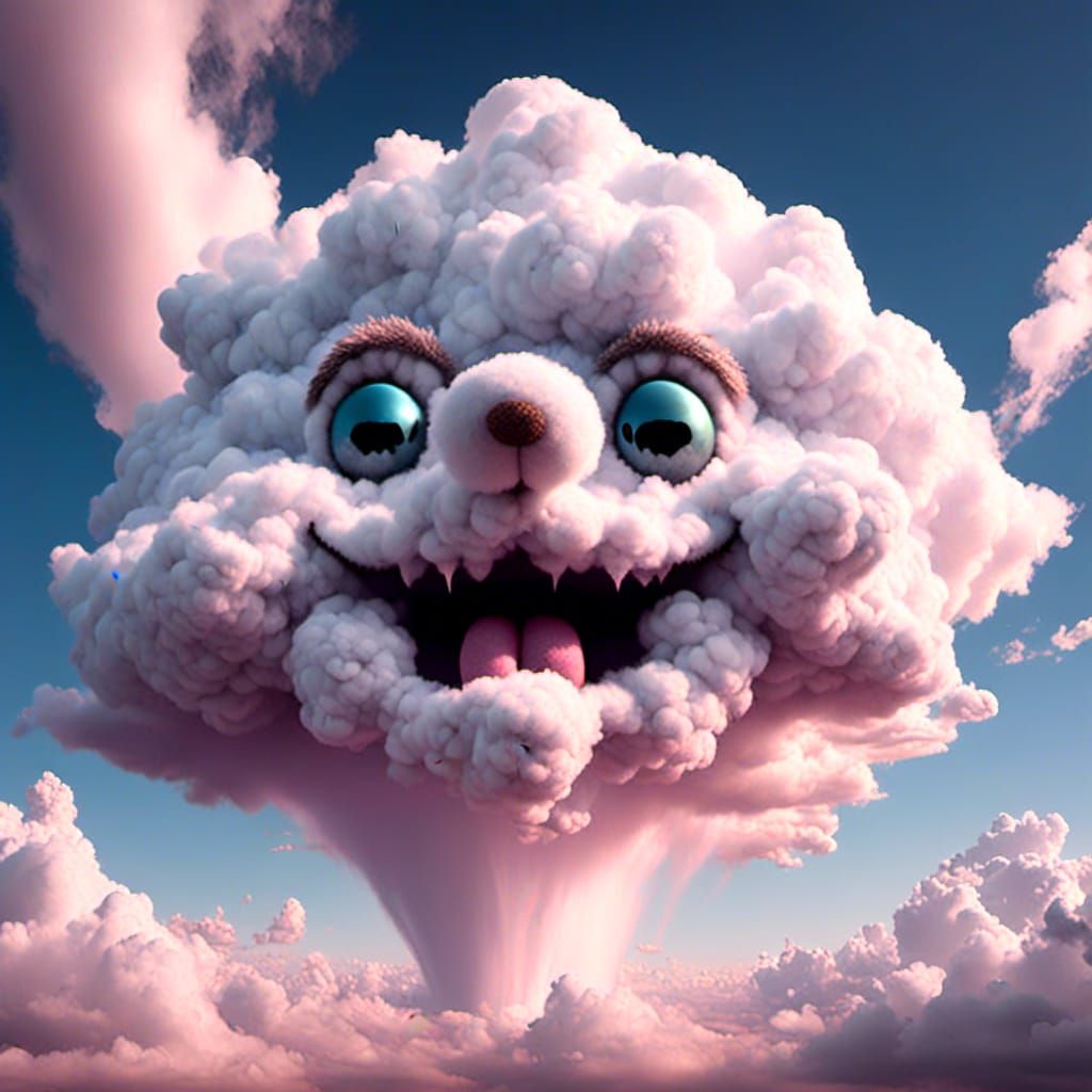 <lora:Cloud:1.0> dog face made from clouds, hyperdetailed cloud face laughing