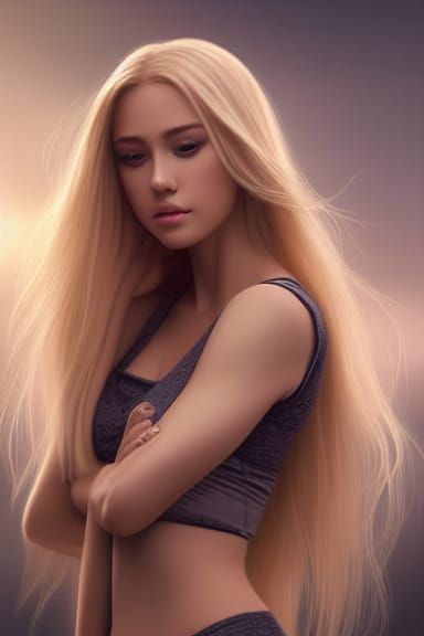 a gorgeous most beautiful female with long blonde hair in the style of  stefan kostic, realistic, full body shot, wide angle, sharp focus, 8... -  AI Generated Artwork - NightCafe Creator