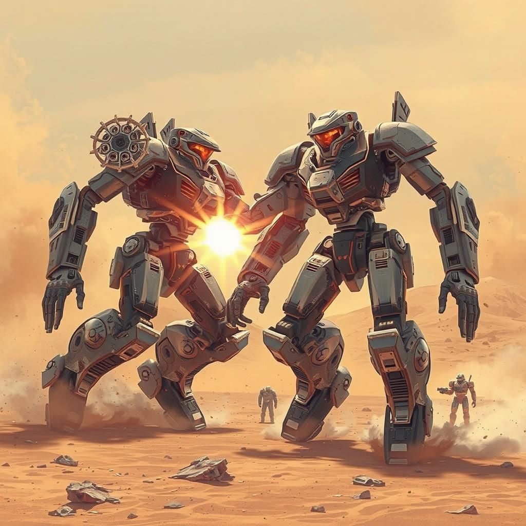 mecha warriors clashing  by @bronfoth