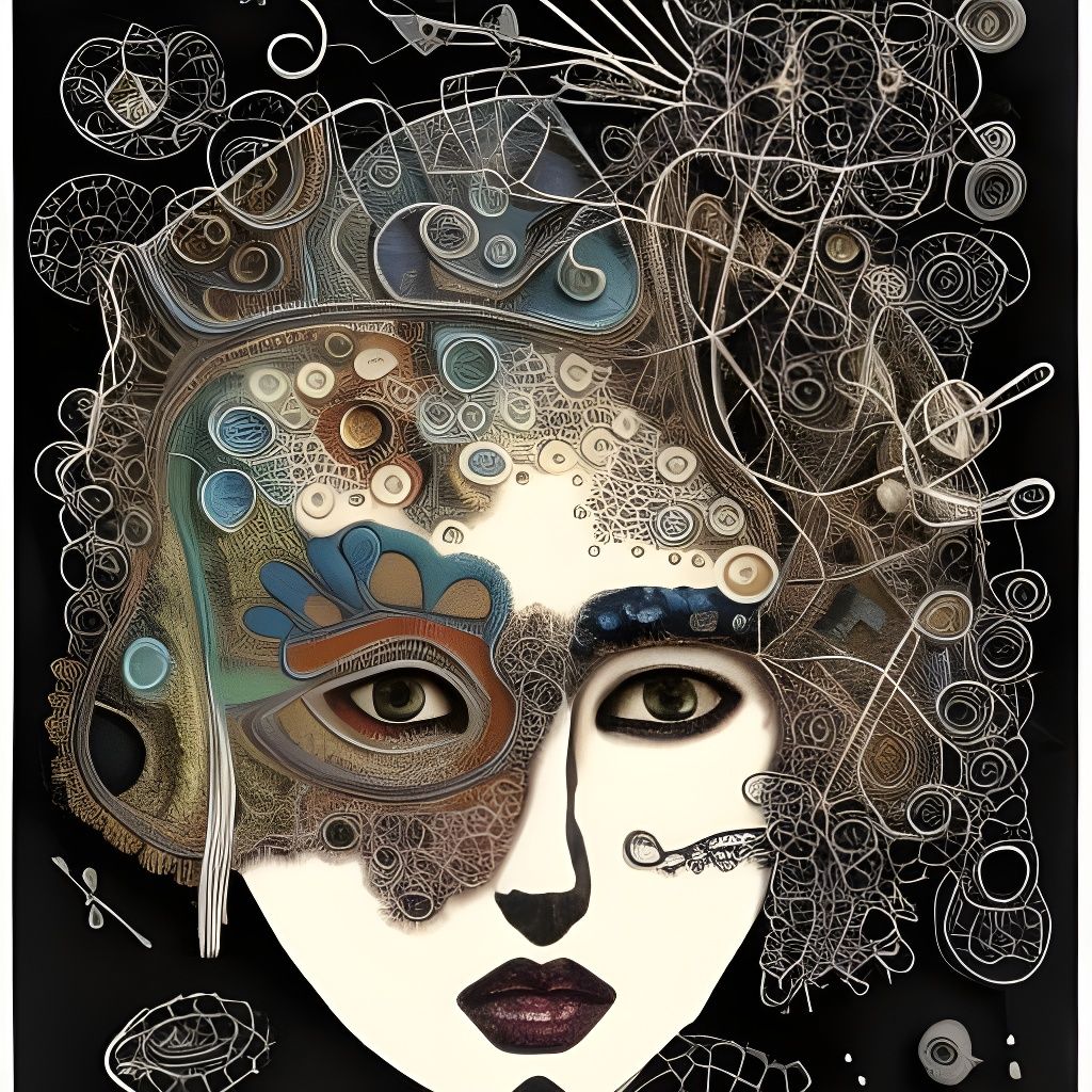 Surreal Woman Portrait in Maximalist Textile Art Style