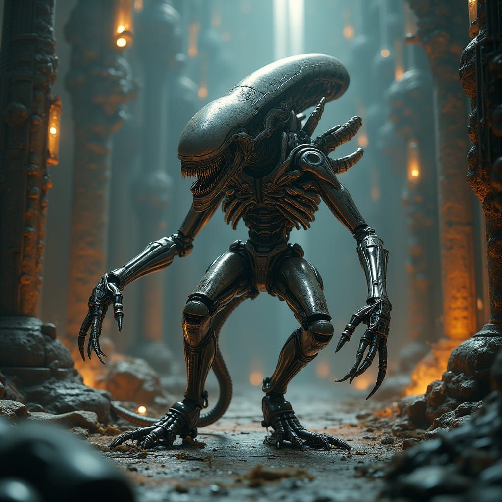 Cinematic Biomechanical Xenomorph in Fusion Style