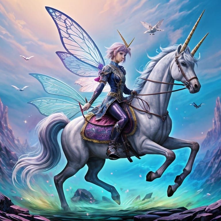 Fantasy, Fairy, Unicorn, Anime, sharp focus, colorful, vibrant, dynamic, high definition, intricate detail