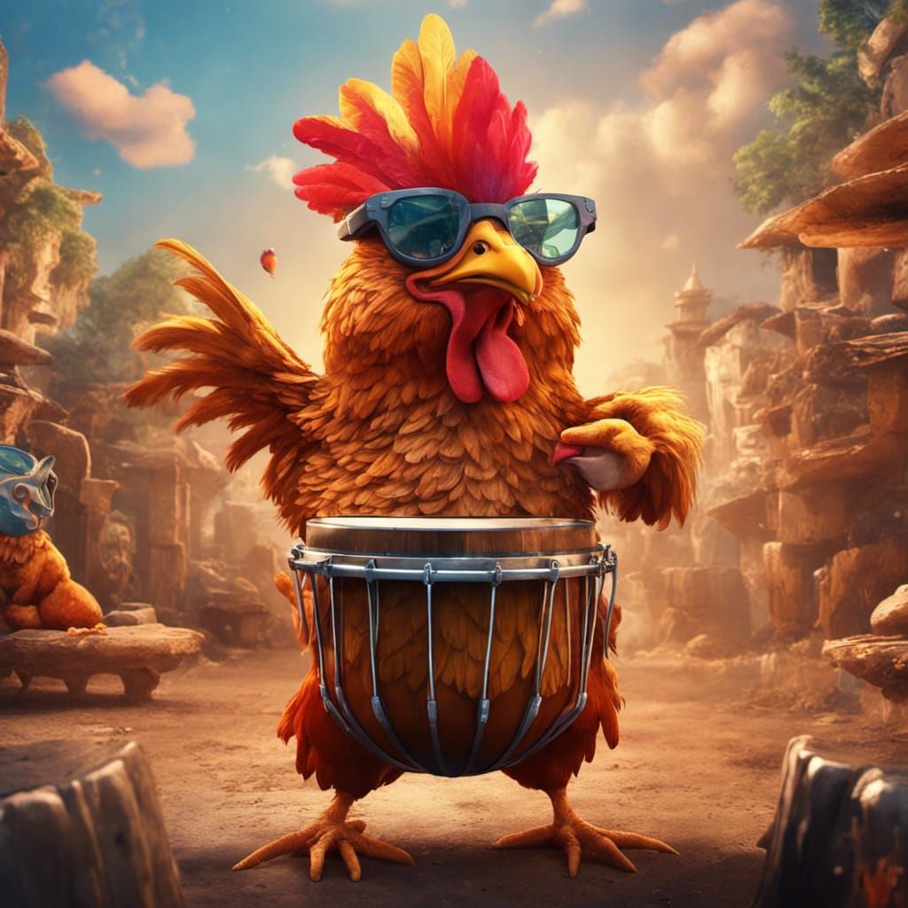 a confident chicken playing salsa music on the congas - AI Generated  Artwork - NightCafe Creator