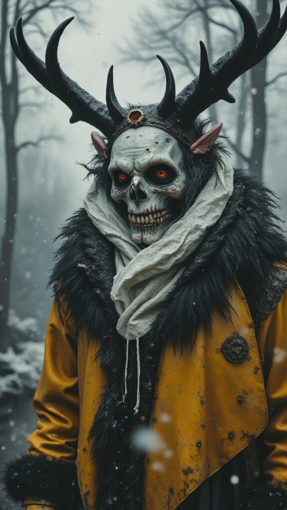 Sinister Demon Creature with Detailed Eyes in Snowy Dark Wor...