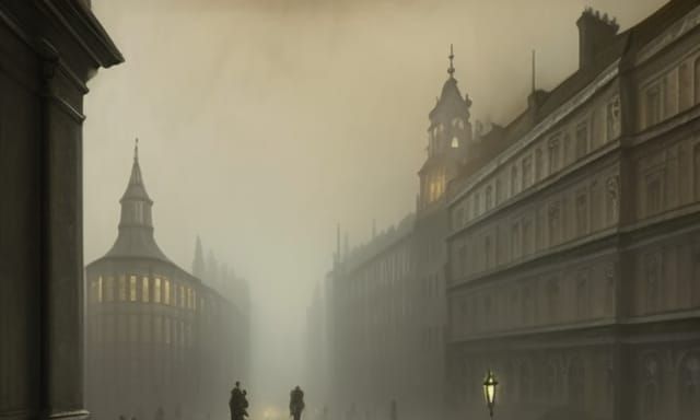1880s misty London street