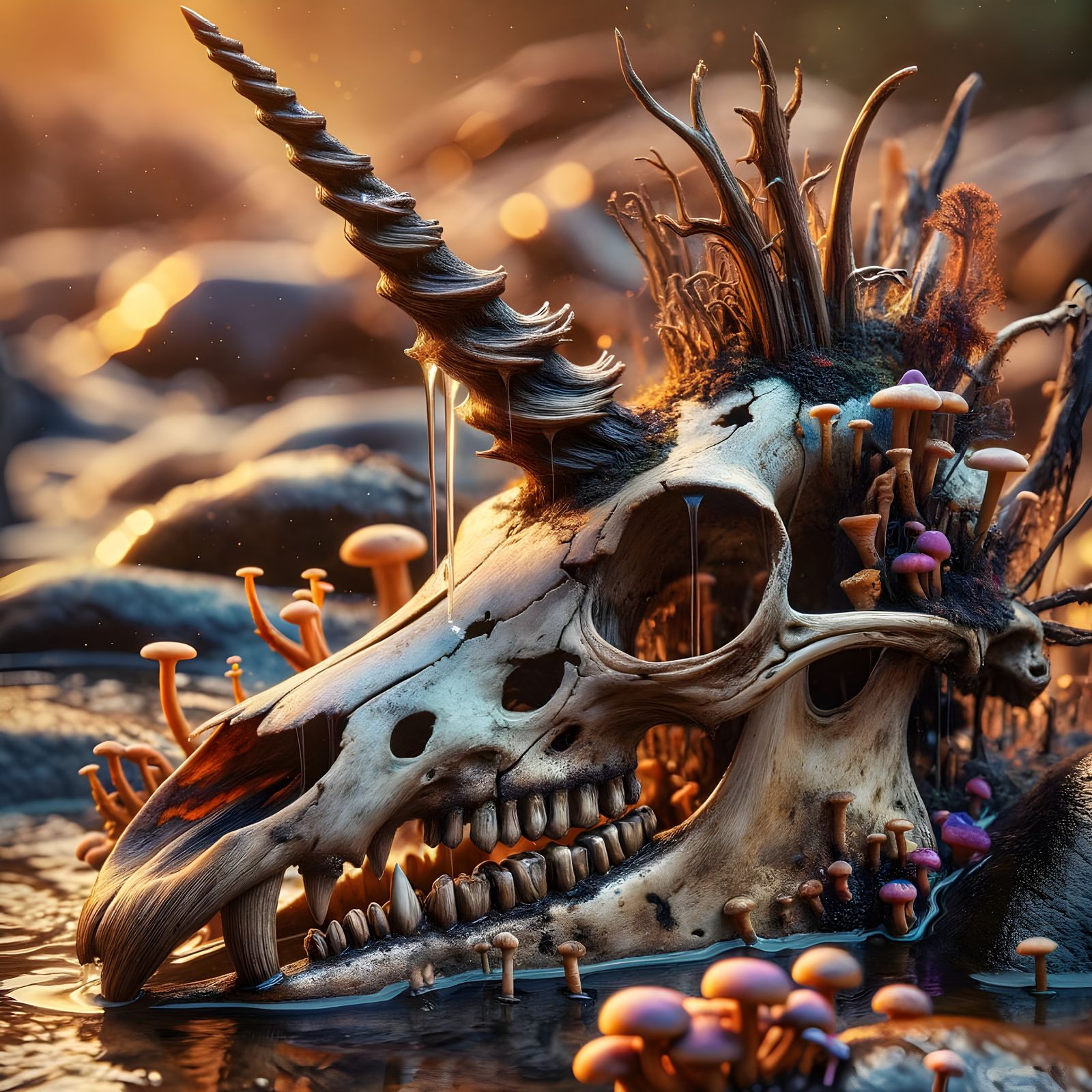 Unicorn skull in a creek  by @Tiny Pearl Cat