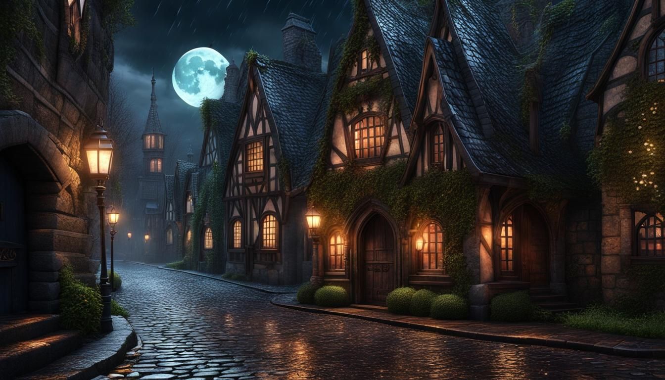 moonlit dark rainy cobblestone streets!!!! blood-moon gothic ...