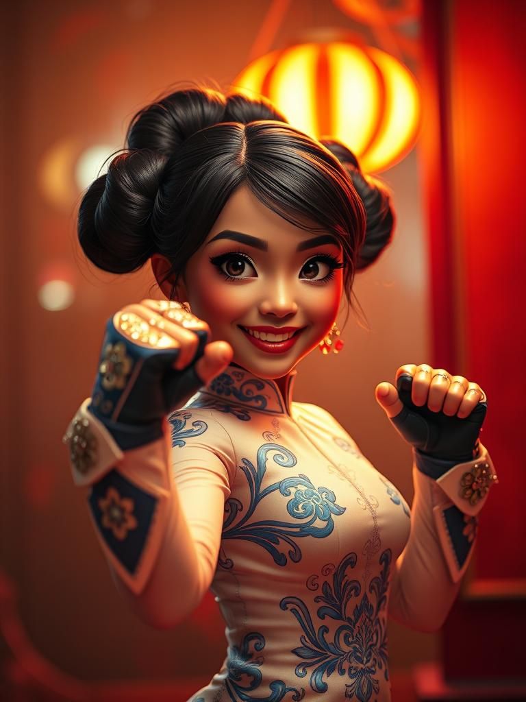 Anime Waifu in Qipao: Hong Kong Action Style