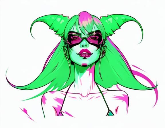 Scenecore, demon anime, pretty lips, mouth open tongue out, ...