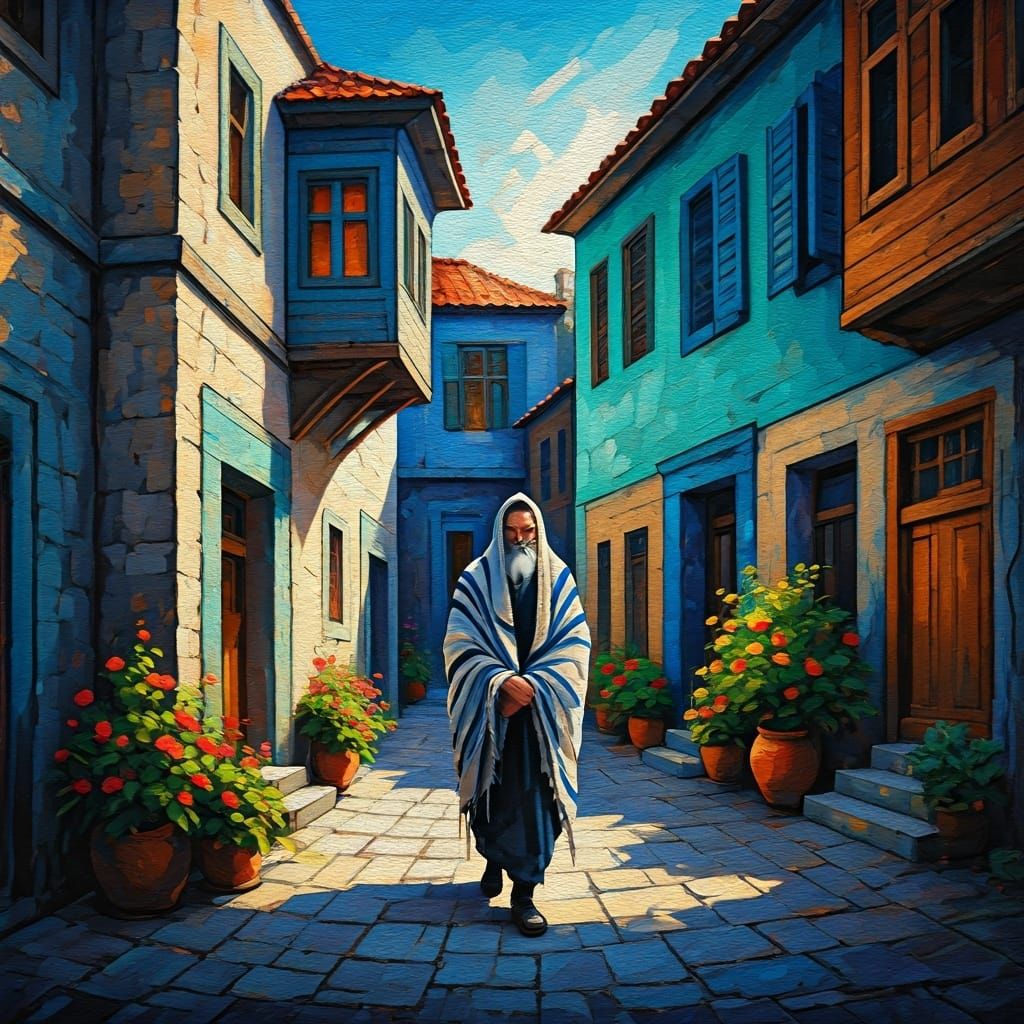 Contemplative Figure in Old City Alleyway