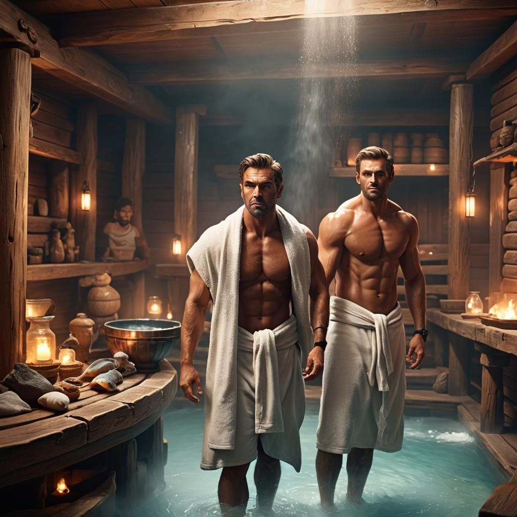 Ancient Sauna Scene in 3D Videogame Style