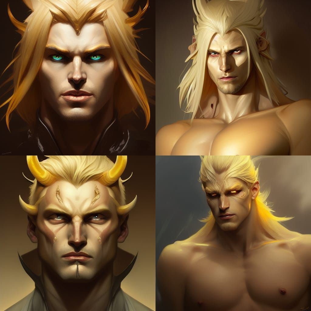 blonde male demon with yellow eyes