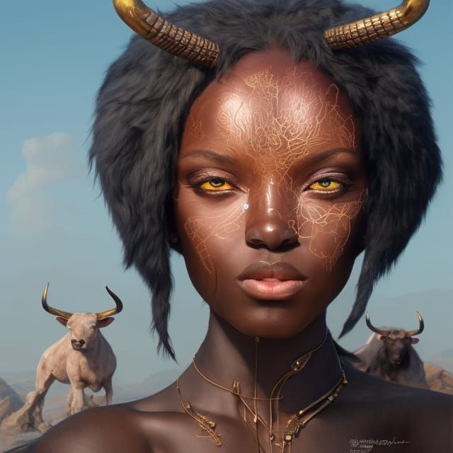 Beautiful Black Skinned Furry Human Minotaur Goddess By Wlop Beeple Greg Rutkowski Amanda Sage