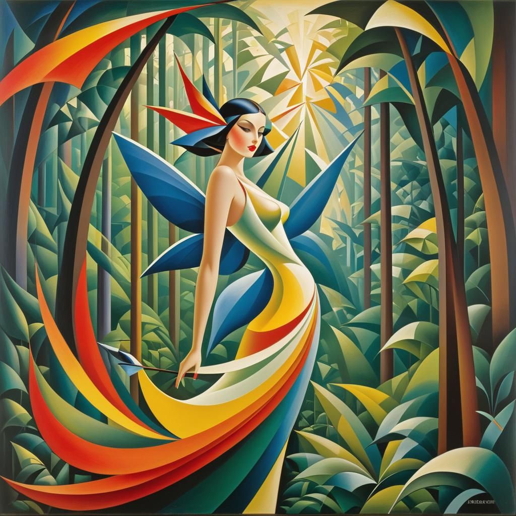 a fairy in forest, abstract cubism Euclidean Georgy Kurasov ...