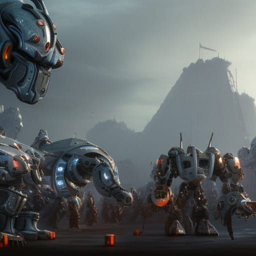 Knight facing a horde of machines