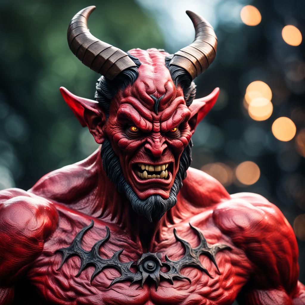A very detailed photorealistic 3-D giant Satan that look rea...