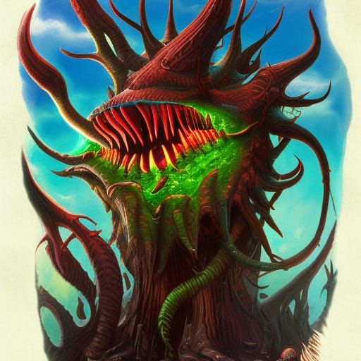 hand draw caricature of carnivore plant for t-shirt picture