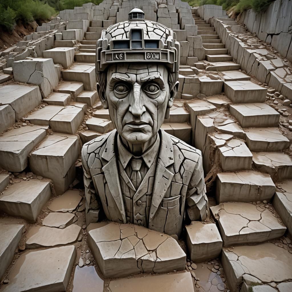 Doctor Who portrait , vintage, a large old concrete cracked ...