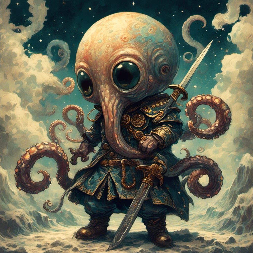 Octopus warrior holding a sword
