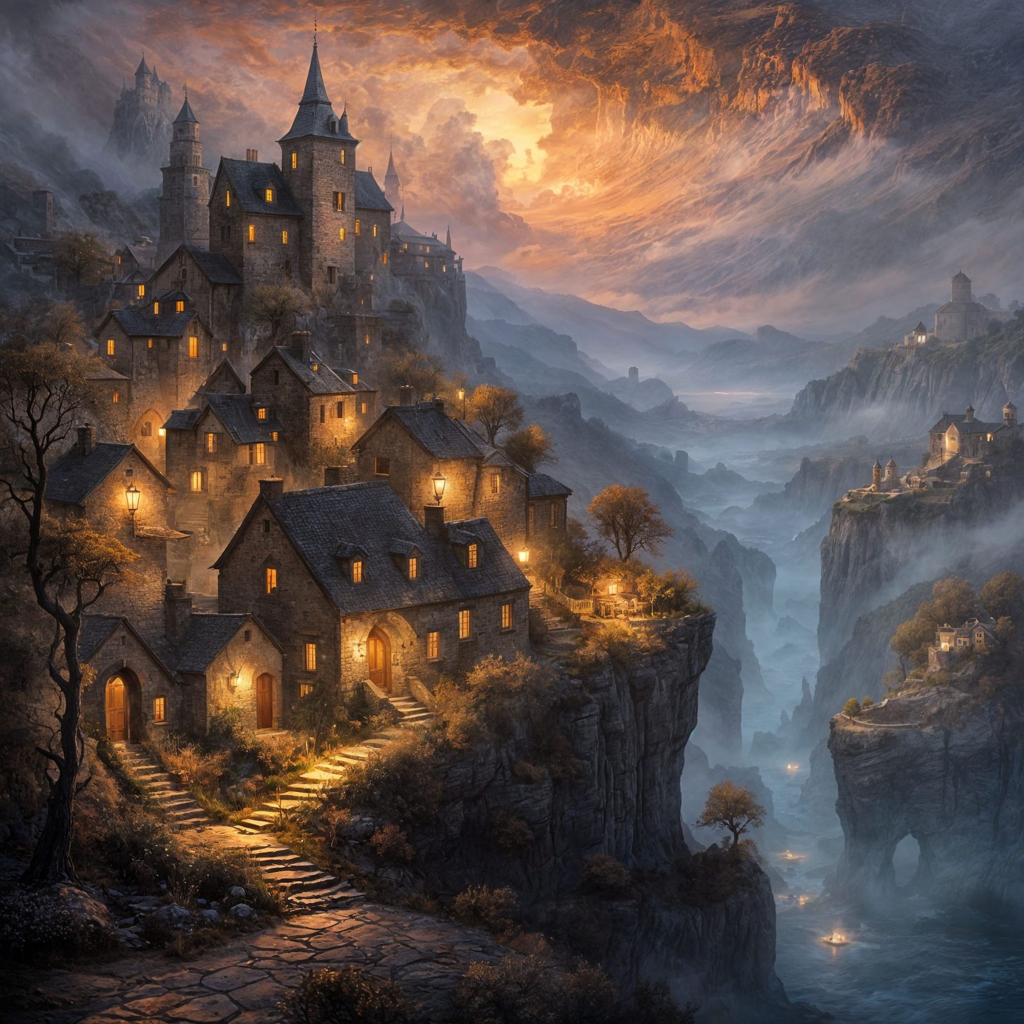 
Majestic, atmospheric, and drenched in old-world mystery.

The town clings to the edge of rugged cliffs, its stone houses built from weathe...