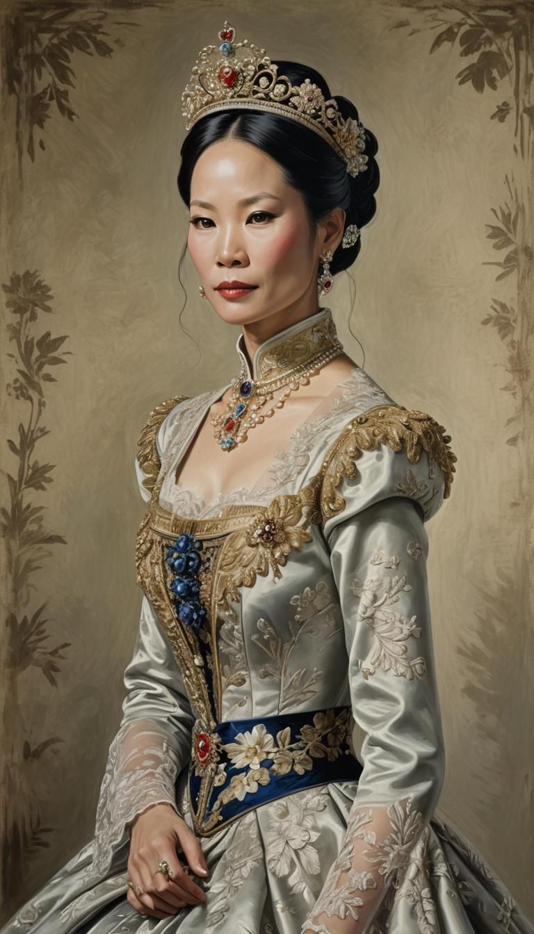 Portrait of Lucy Liu as 1890s duchess, (((masterpiece))), ((high detail ...