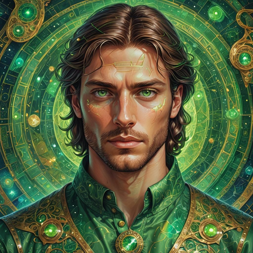 Renaissance Man with Green Eyes, Astral Illustration