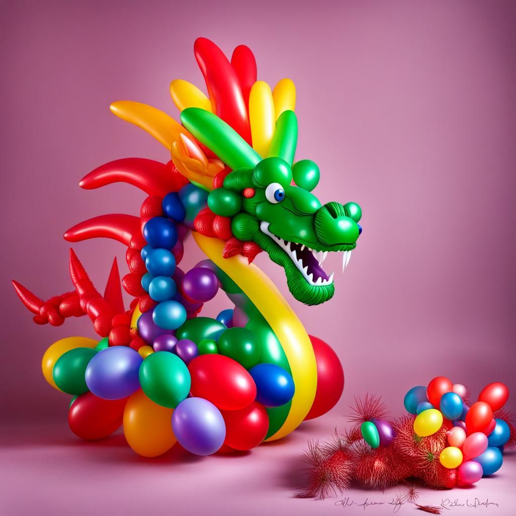 "Colorful dragon made of balloon in Holiday mode"  by @Sassy Cassie