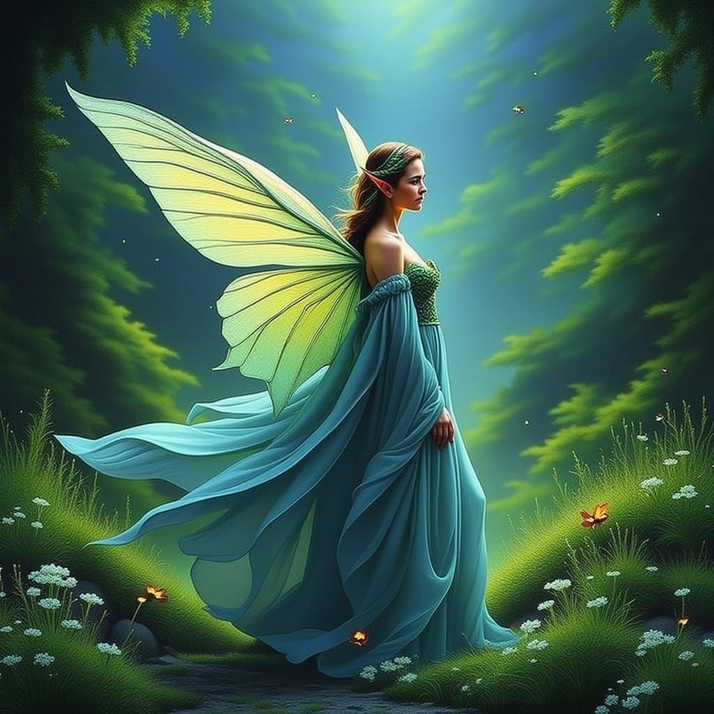  <lora:ScapeB Flux:1.0> fairy elf in fantasy forest