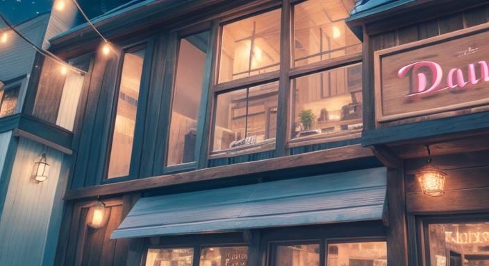 Local Storefront at Night - Cozy Rustic Storefront Under Gol...