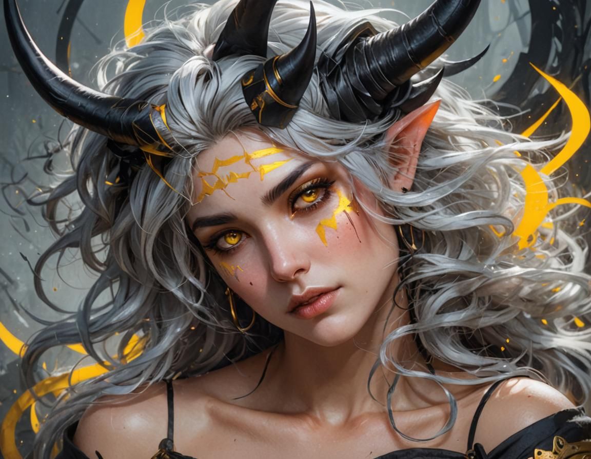 Enchanting Fae Portrait with Black Horns