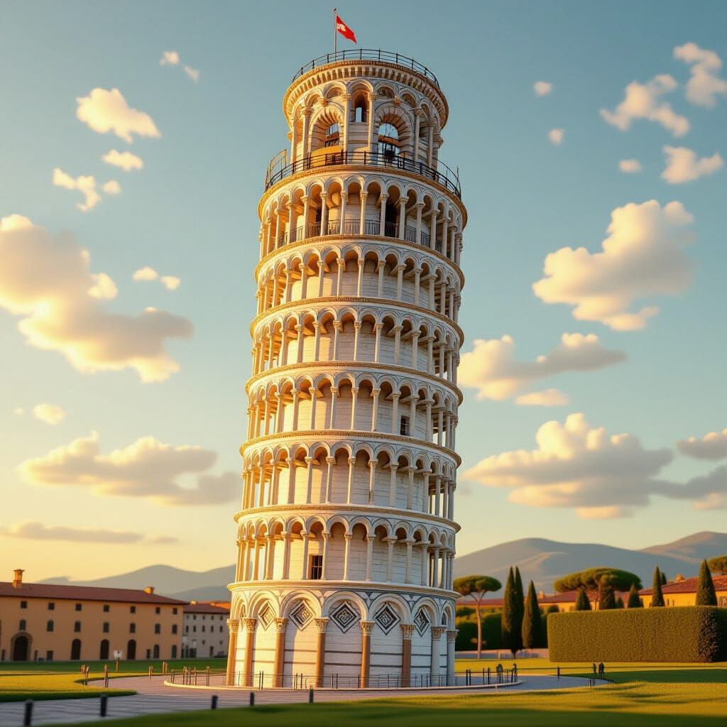 Leaning Tower of Pisa Made From Spaghetti