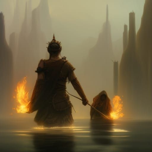 Dark Fantasy Tribe Ritual in Vibrant, Complementary Hues