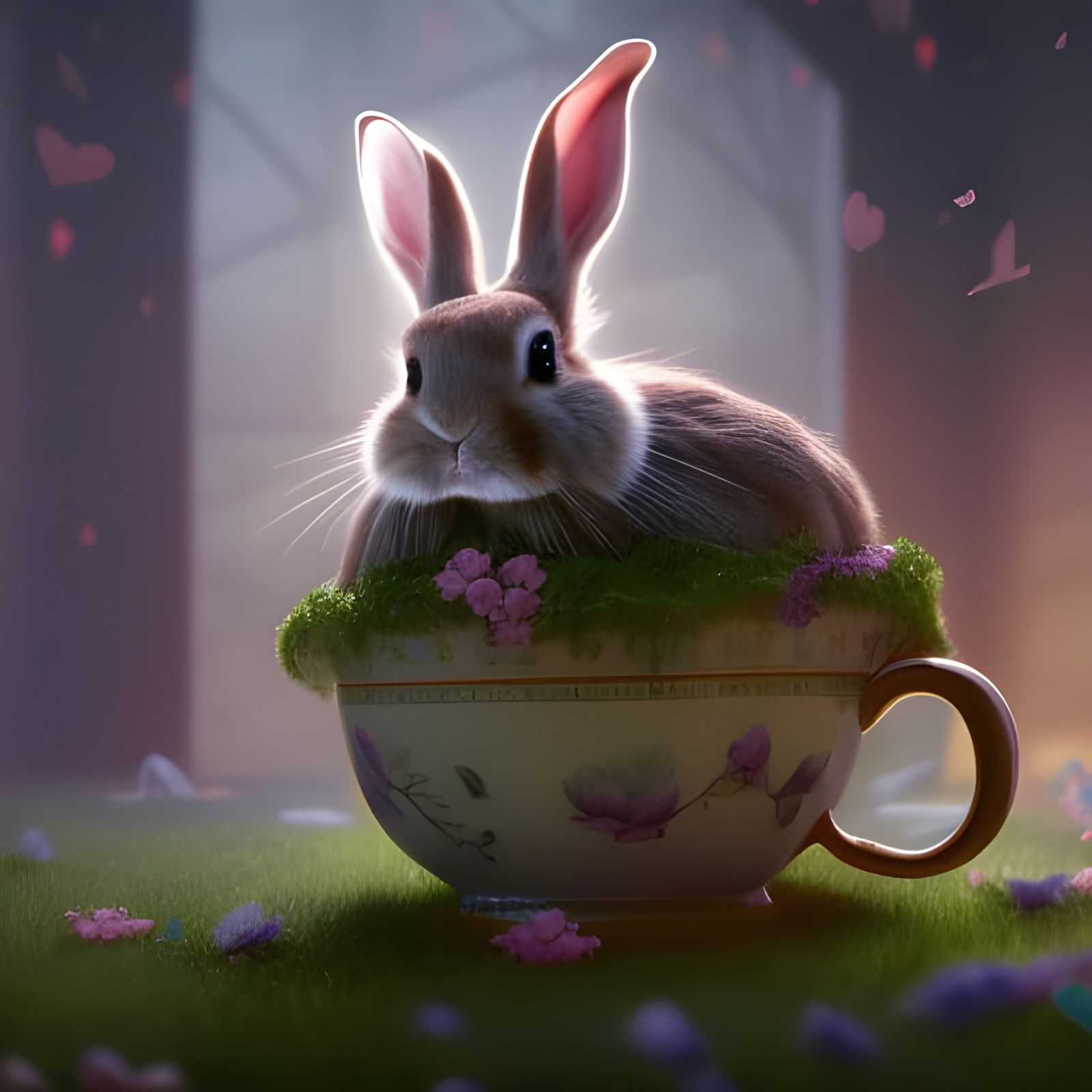 Cute rabbit in Teacups cinematic - AI Generated Artwork - NightCafe Creator