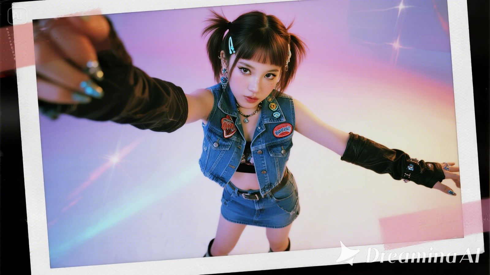 80's punk girl with cute-punk mix outfit