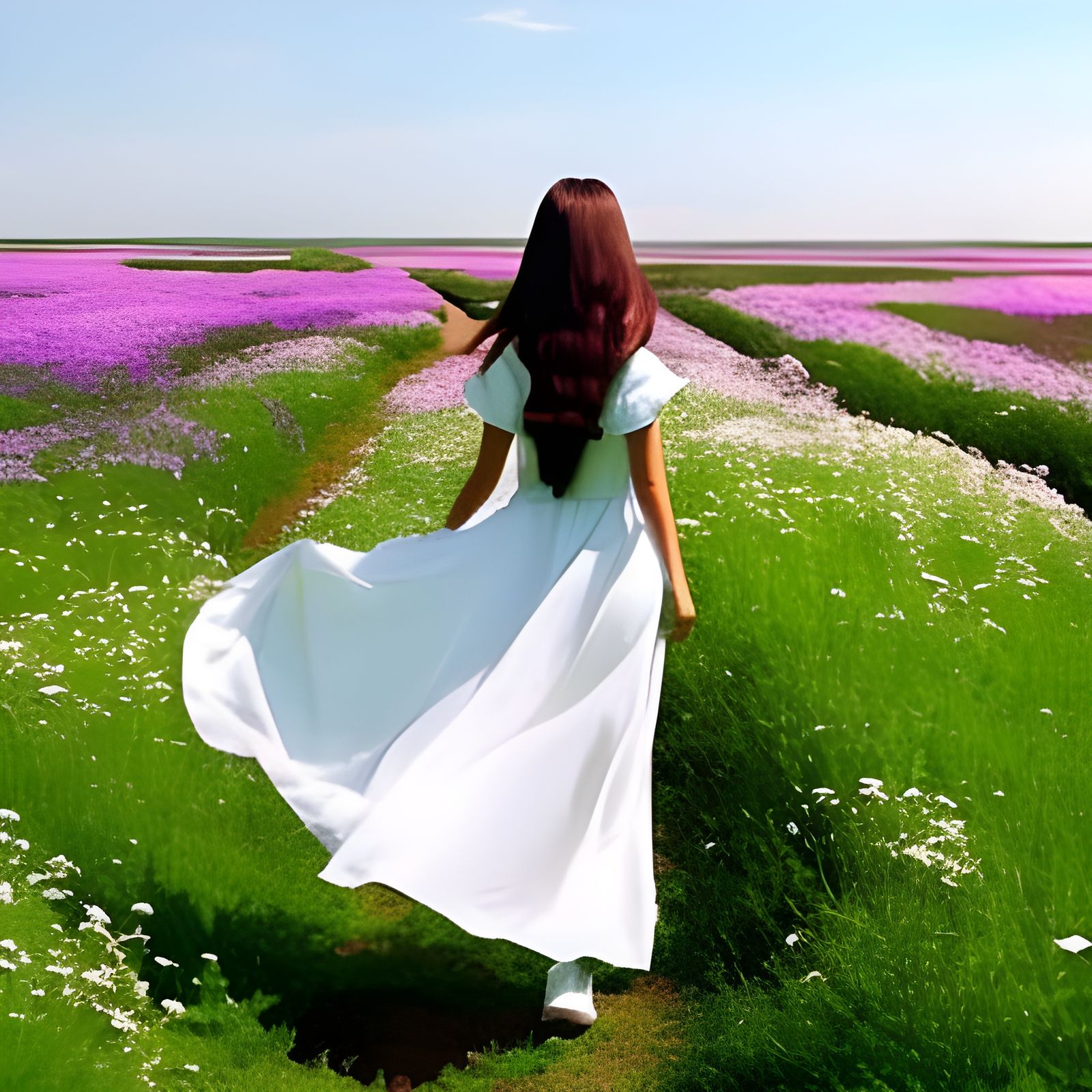 Teen girl walking through a field of wild flowers