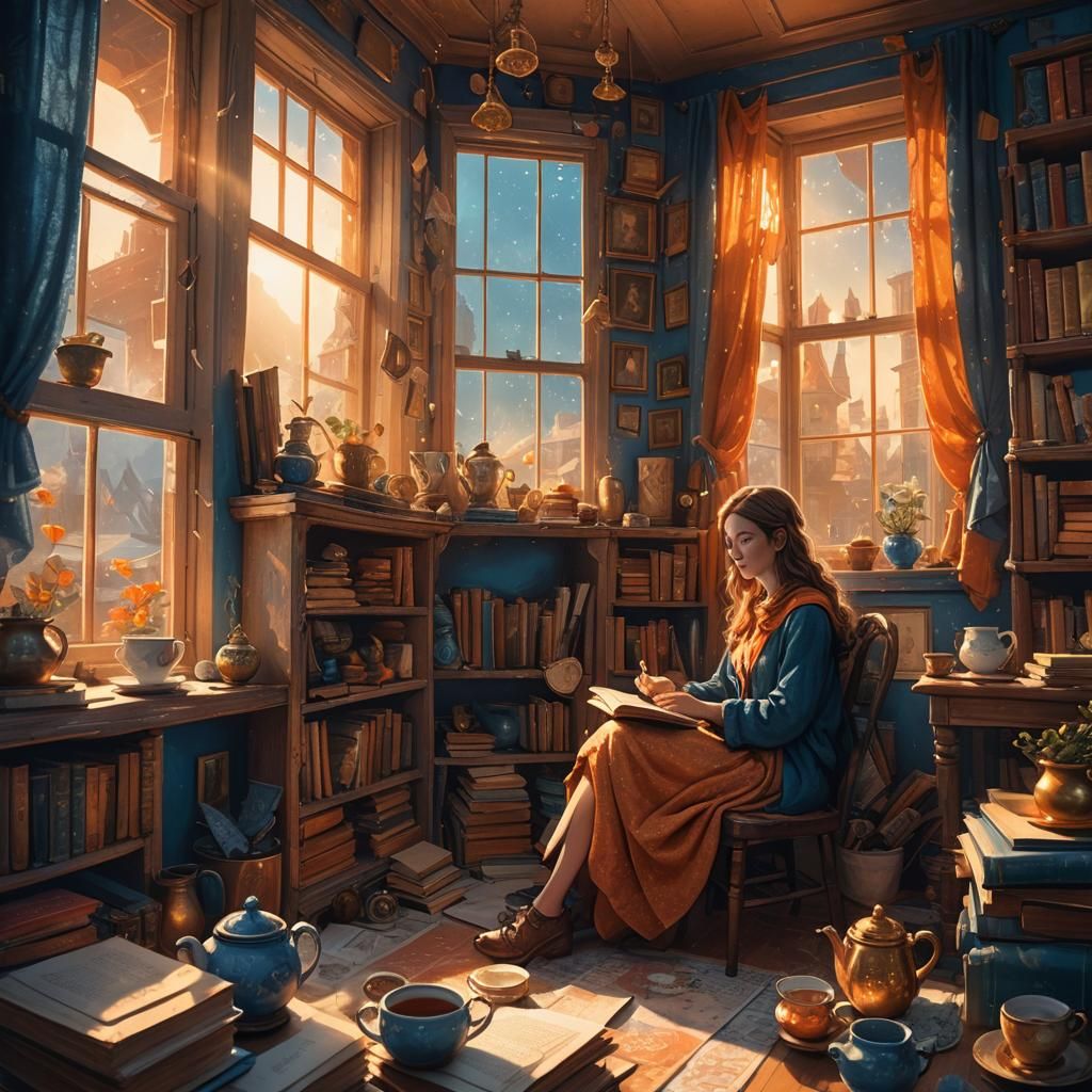 a girl sit in her room with her past and take a cup of tea