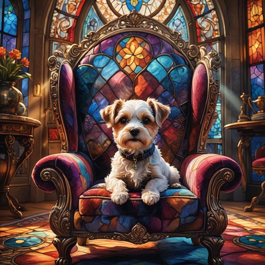 Dog in Mystical Living Room: Fantasy Digital Art