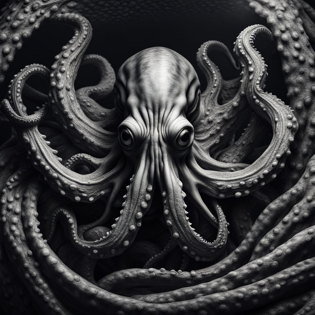 Kraken with huge head, hyperrealistic, sharp focus, 64 megap...
