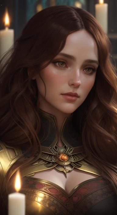 detailed portrait of a beautiful girl with long COPPERY CURL...