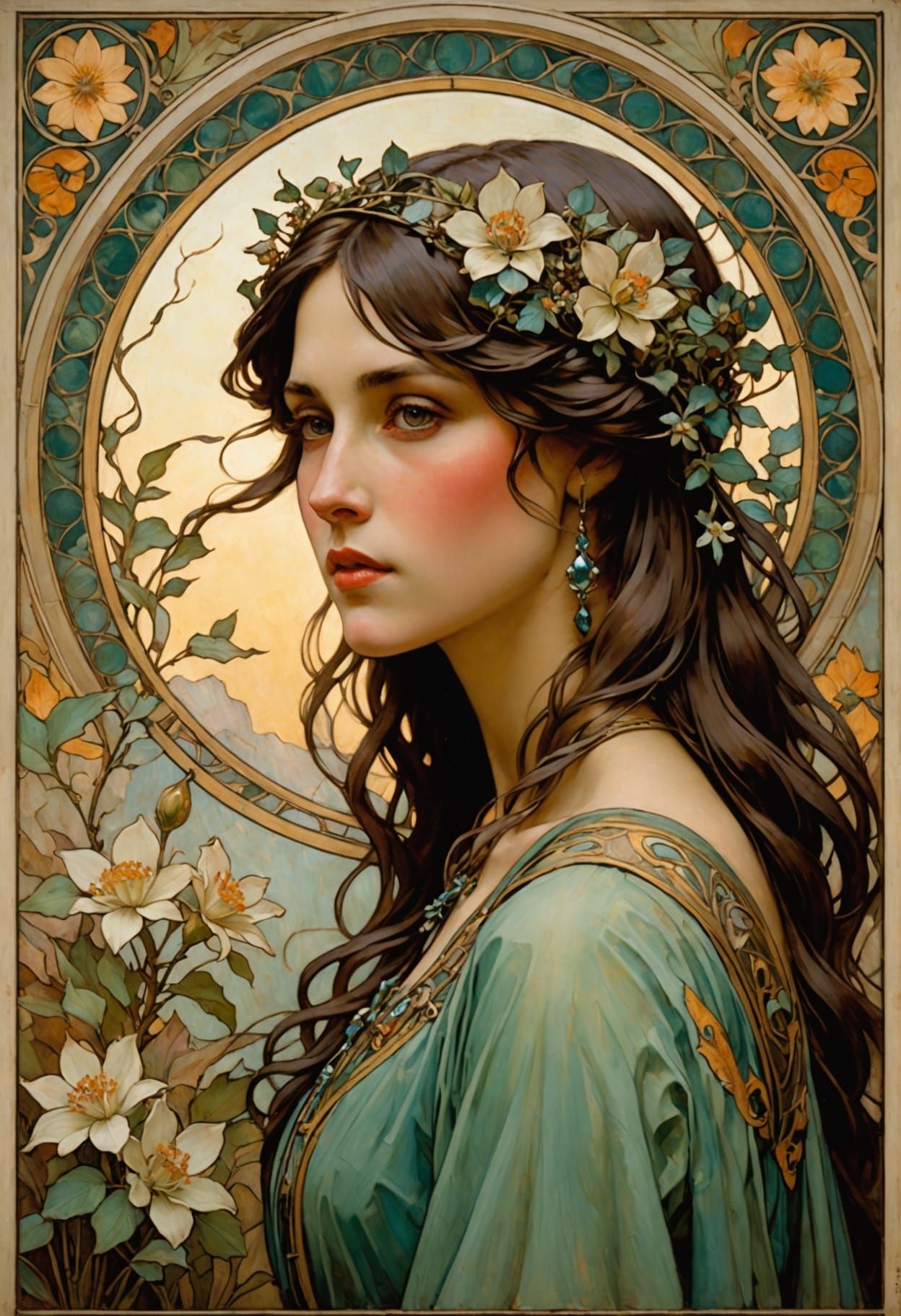 Idealized Knitter in Tonal Oil Painting