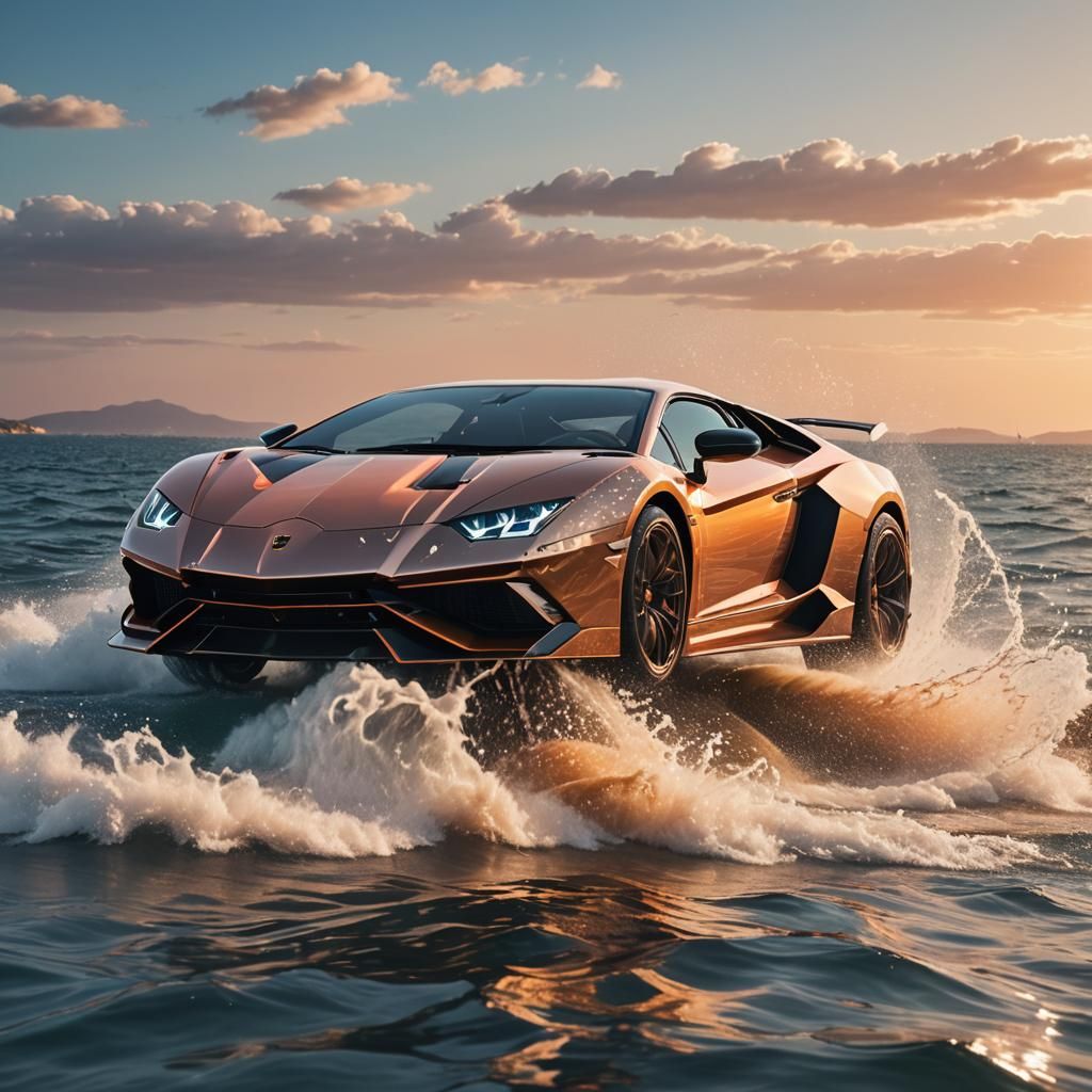 Lamborghini on Coastline at Golden Hour