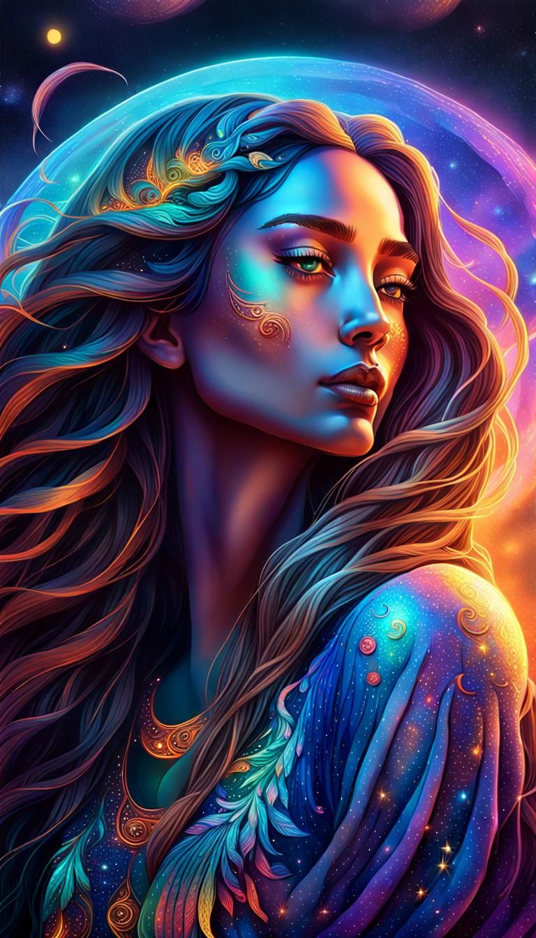 A stunning goddess of the 🌙🌙 and world 🌍🌍 with long flow...