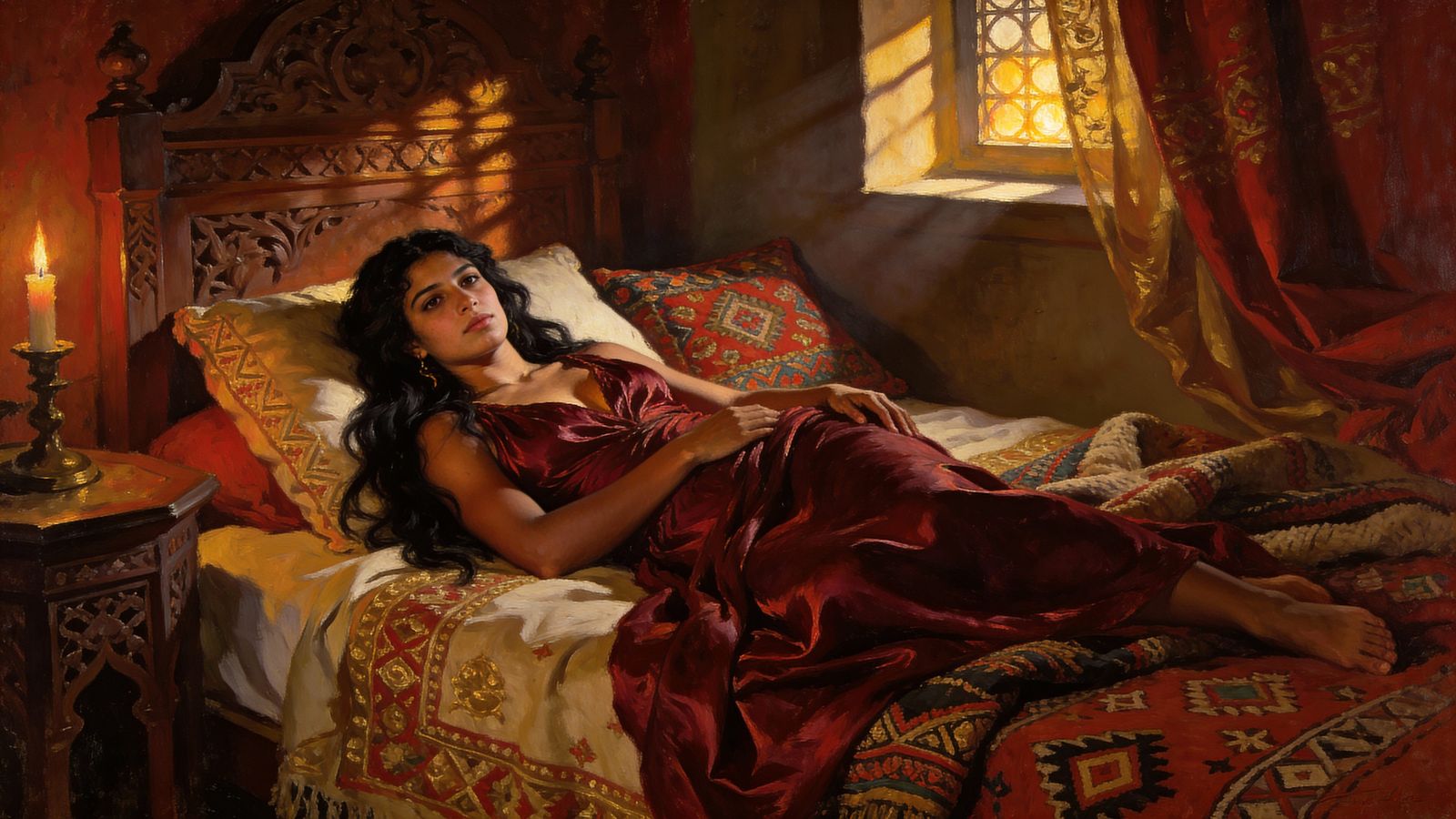 Renaissance Portrait of a Gypsy Princess in Warm Light