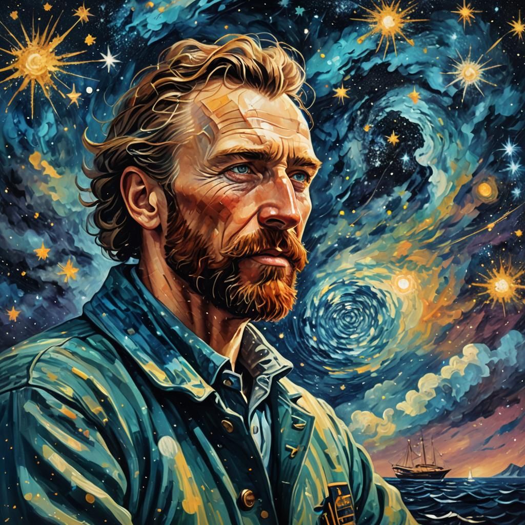  Yachtsman sails on a yacht in the starry sky.   by @undefined