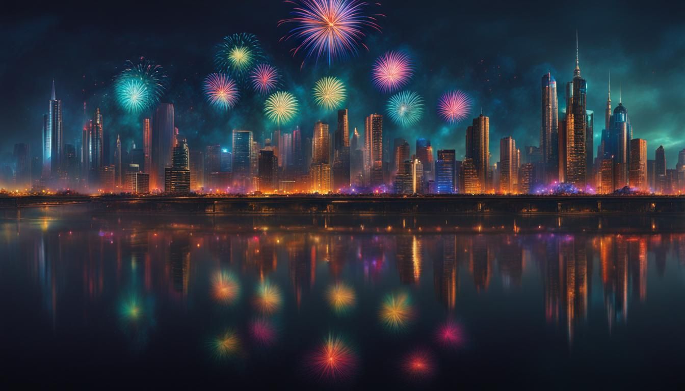 Cityscape fireworks